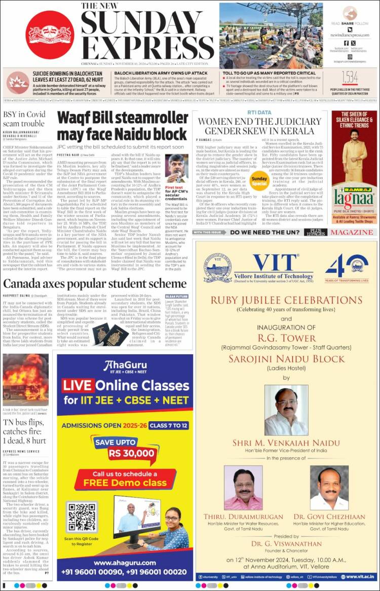 Portada de New Indian Express (India)