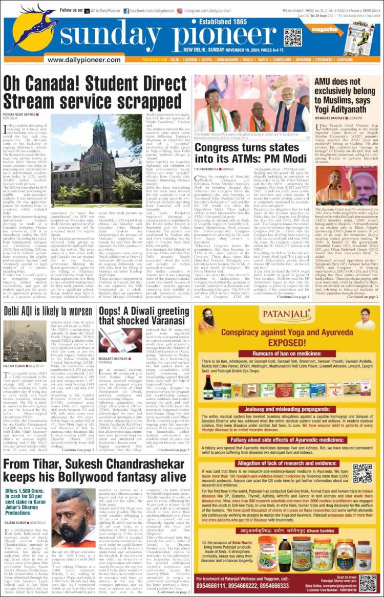 Portada de The Pioneer (India)