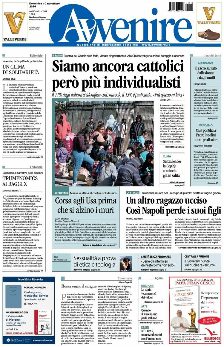 Portada de Avvenire (Italia)