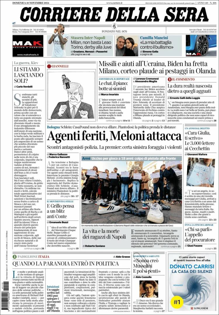 Portada de Corriere della Sera (Italia)