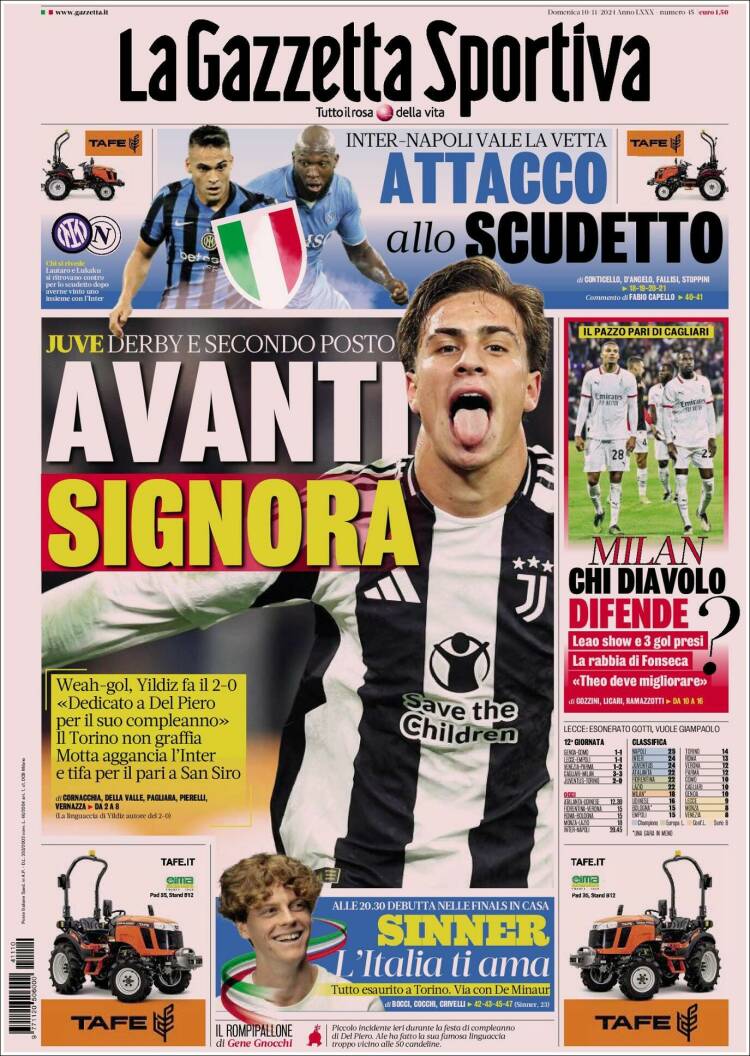 Portada de La Gazzetta dello Sport (Italia)