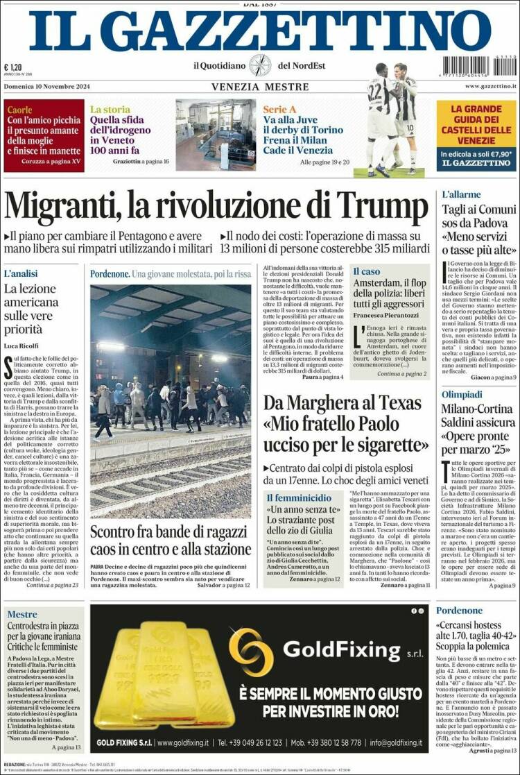 Portada de Il Gazzettino (Italia)