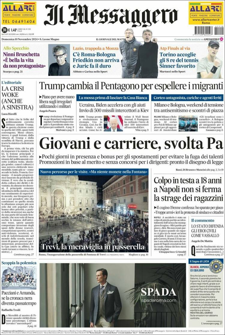 Portada de Il Messaggero (Italia)