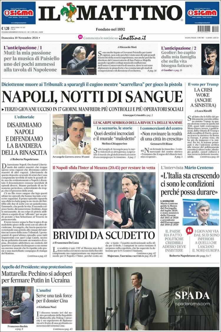 Portada de Il Mattino (Italia)