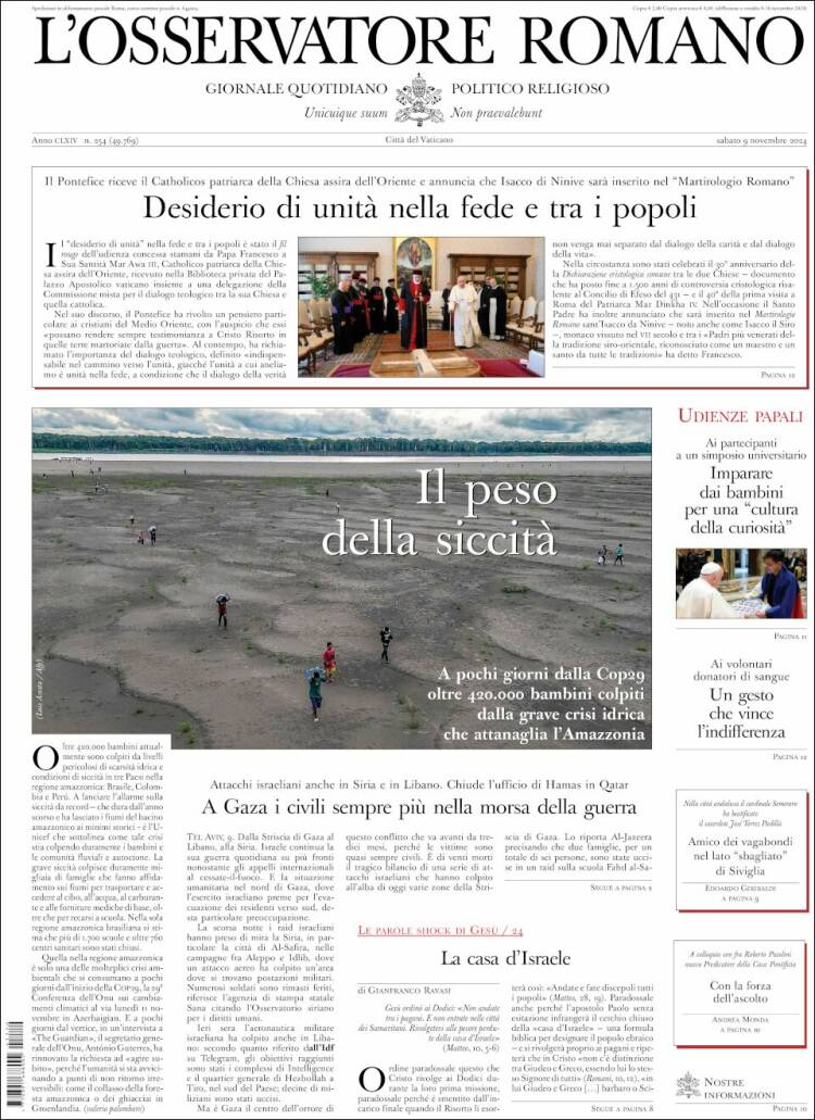 Portada de L'Osservatore Romano (Italia)