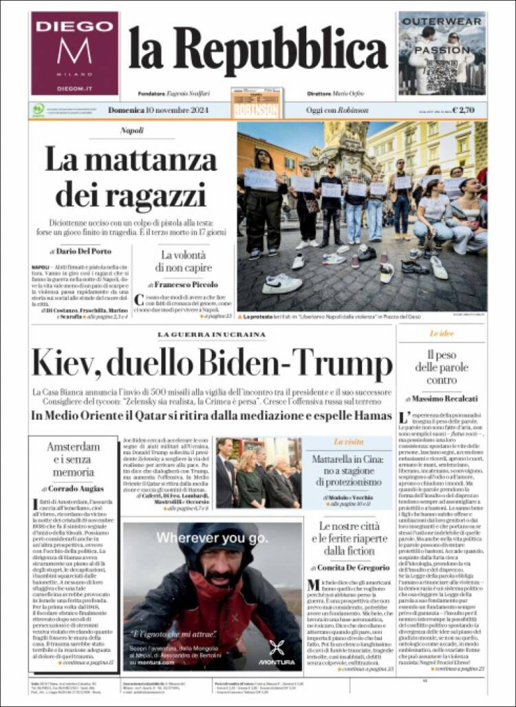 Portada de La Repubblica (Italia)