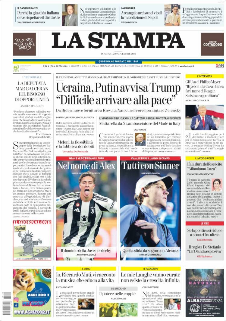 Portada de La Stampa (Italia)