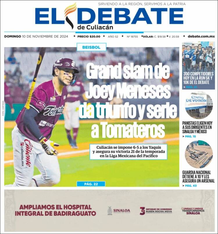 Portada de El Debate de Culiacán (México)