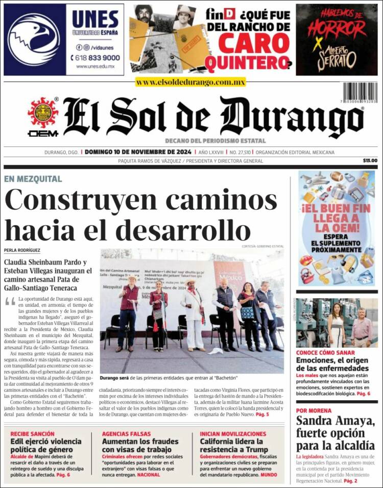 Portada de El Sol de Durango (México)