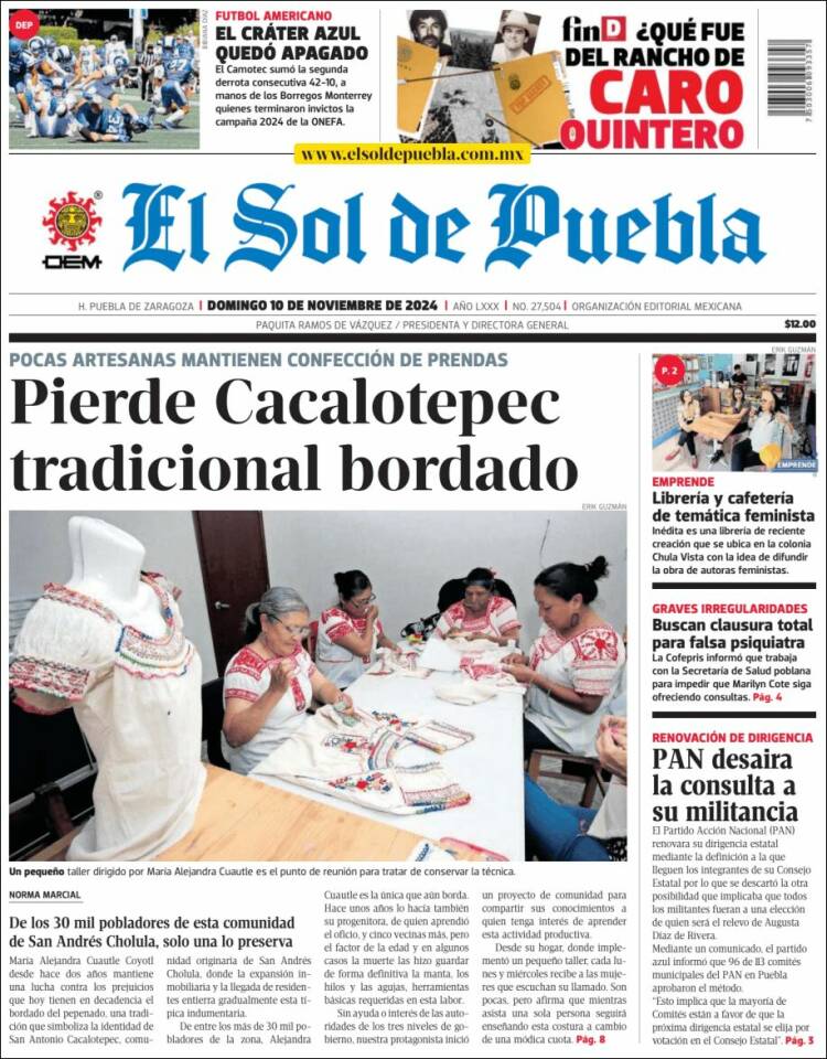 Portada de El Sol de Puebla (México)