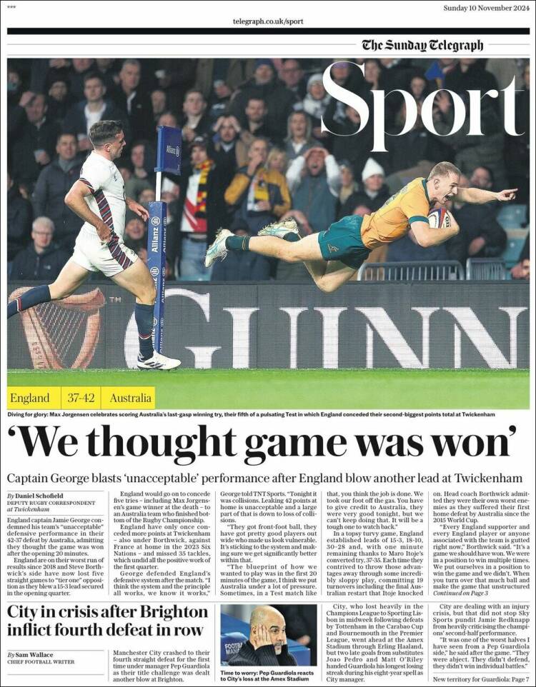 Portada de Telegraph Sport (Reino Unido)
