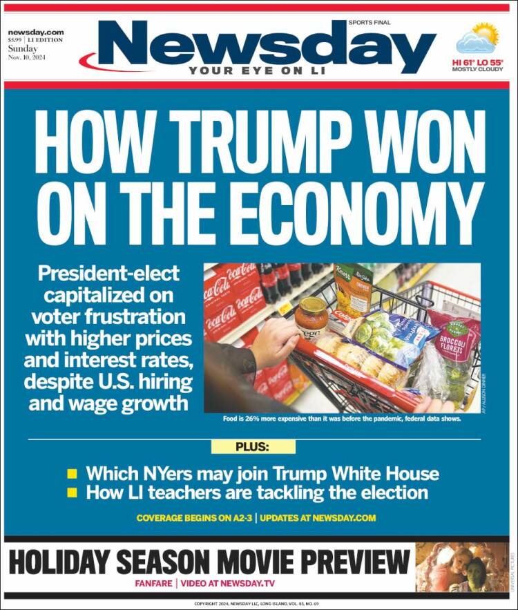 Portada de Newsday (USA)