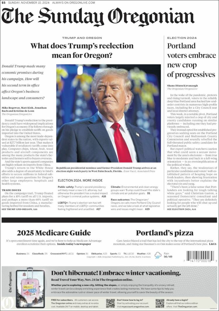 Portada de The Oregonian (USA)