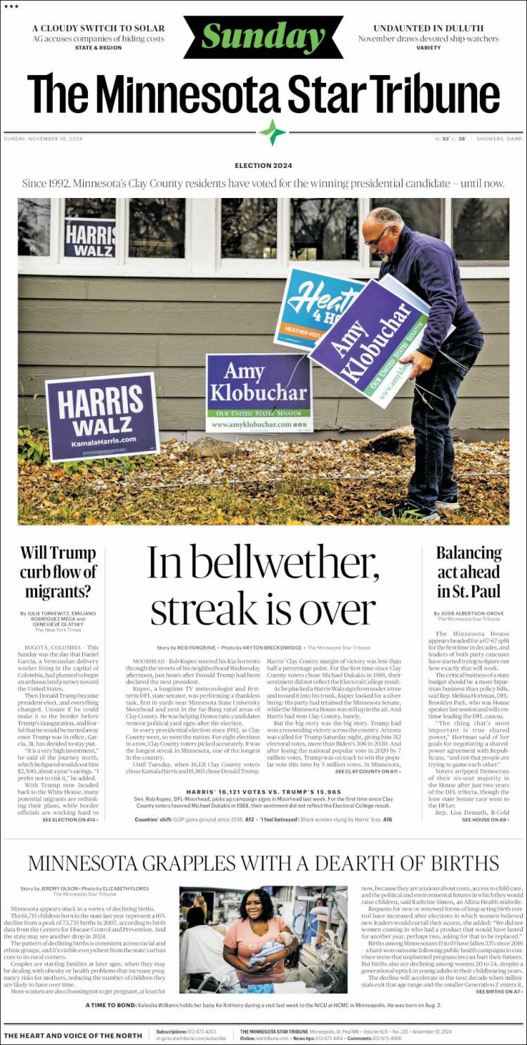 Portada de Star Tribune (USA)