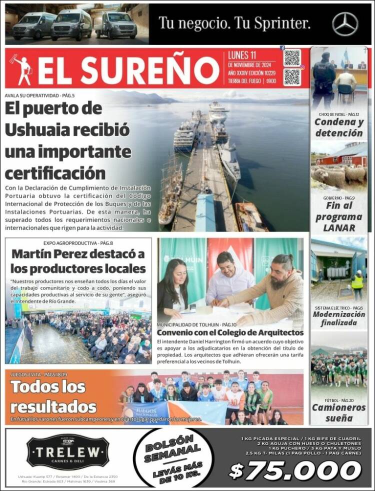 Portada de Diario El Sureño (Argentina)