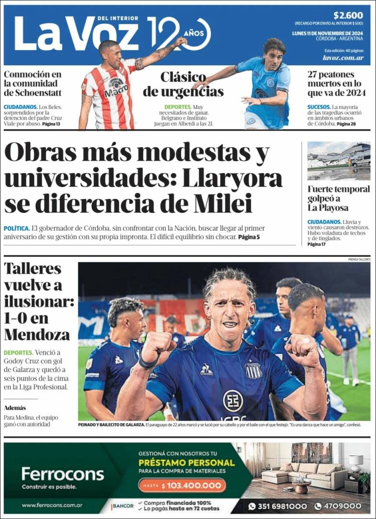 Portada de La Voz del Interior (Argentina)