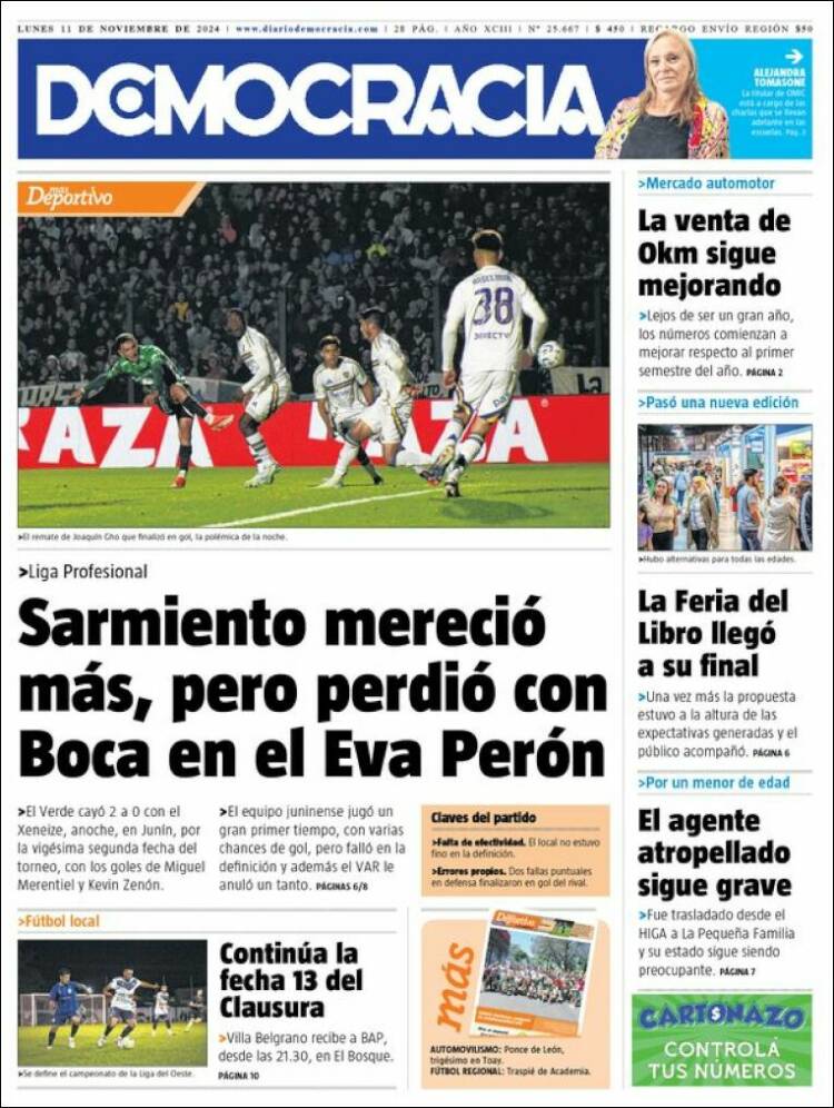 Portada de Diario Democracia (Argentina)