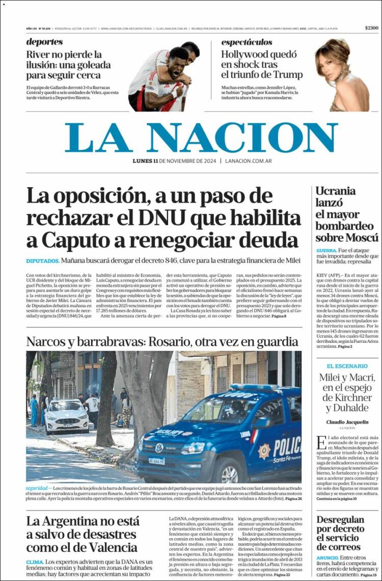 Portada de La Nación (Argentina)