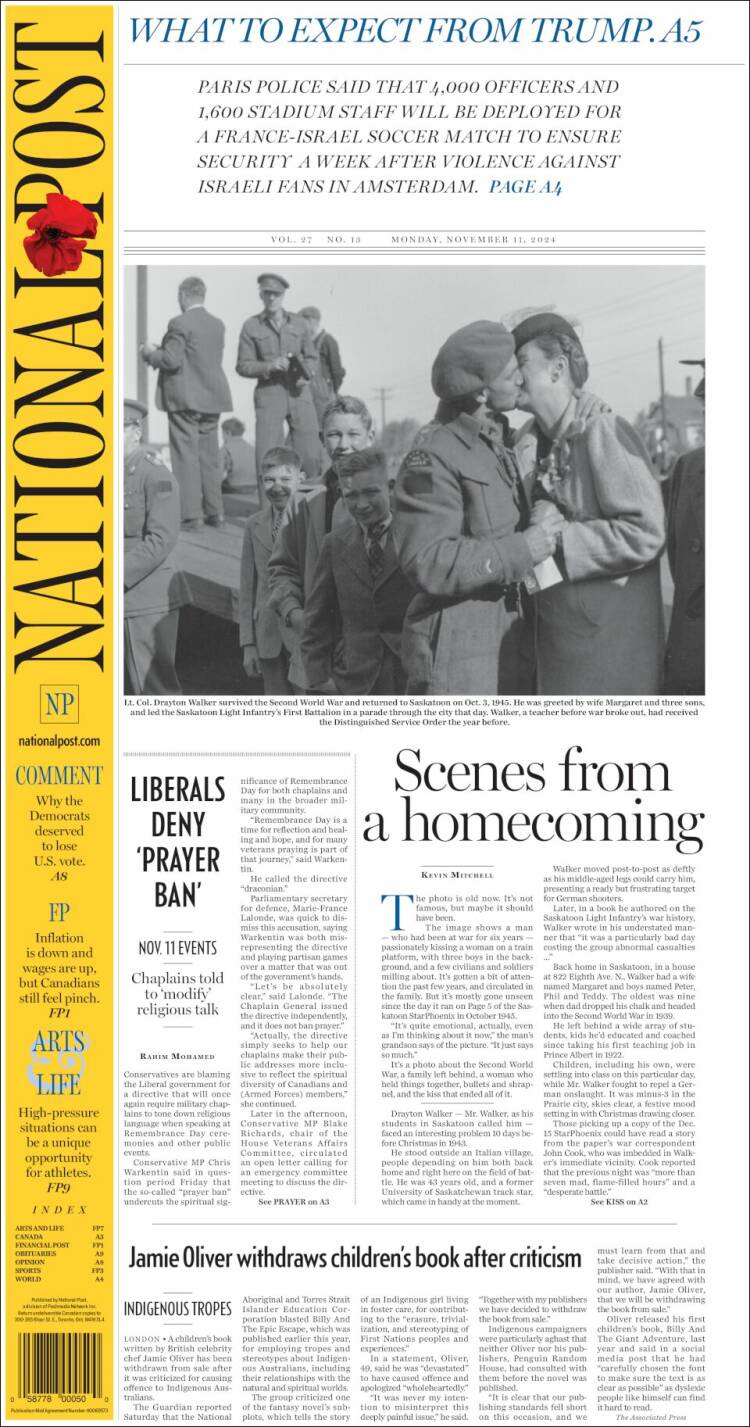 Portada de The National Post (Canadá)