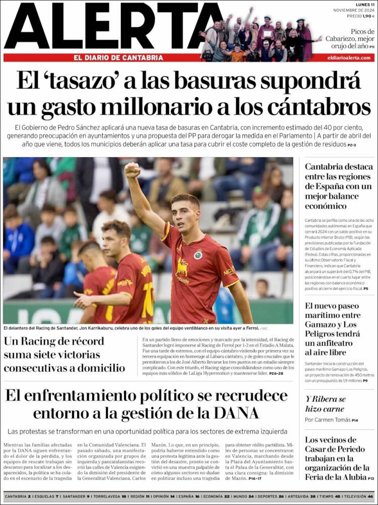 Portada de Alerta - El Diario de Cantabria (España)