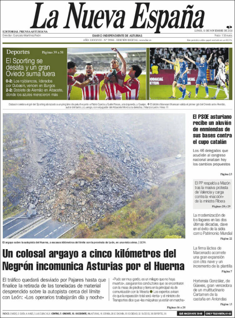 Portada de La Nueva España (España)