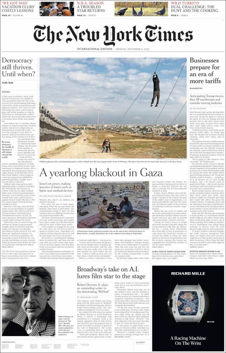 Portada de International New York Times (Europa)