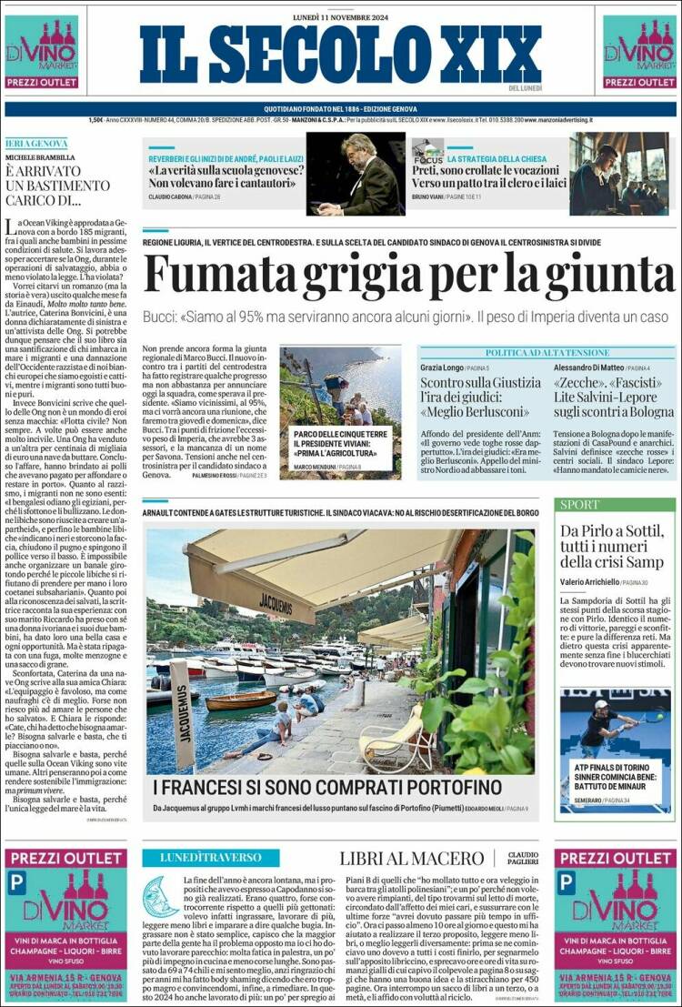 Portada de Il Secolo XIX (Italia)