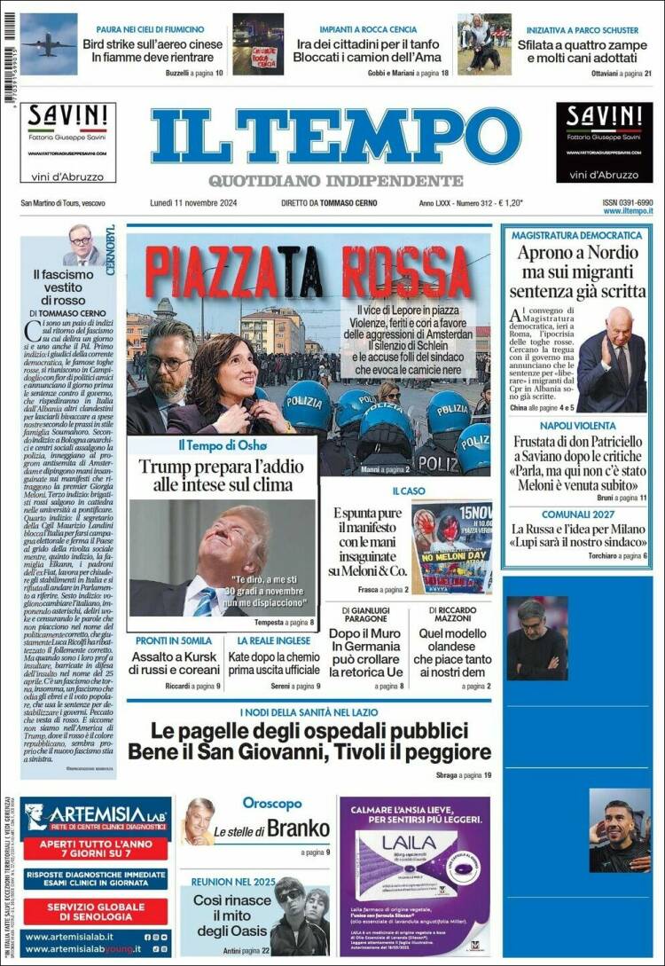 Portada de Il Tempo (Italia)