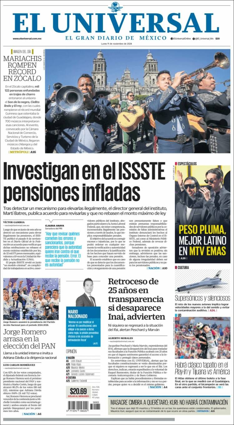 Portada de El Universal (México)