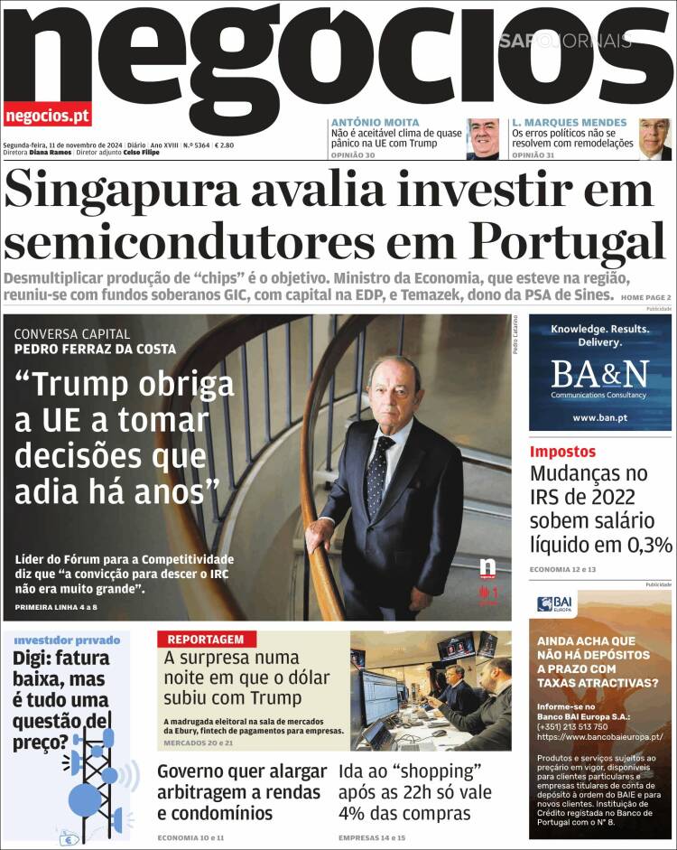 Portada de Jornal de Negócios (Portugal)