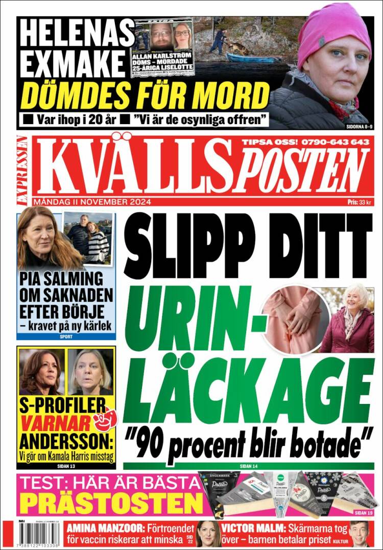 Portada de Kvällsposten (Suecia)
