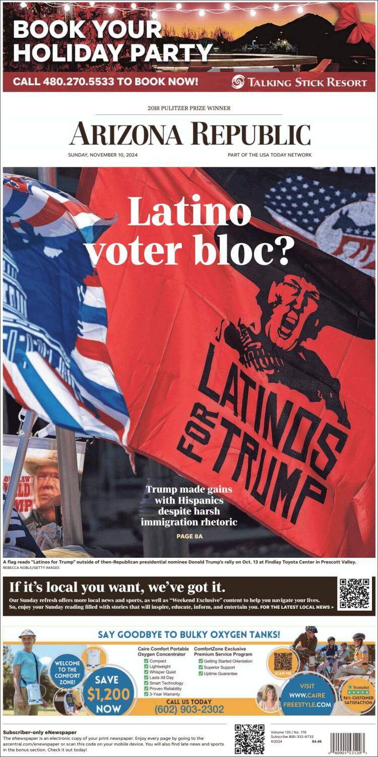 Portada de Arizona Republic News (USA)