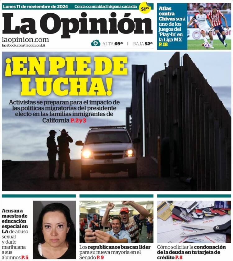 Portada de La Opinión (USA)