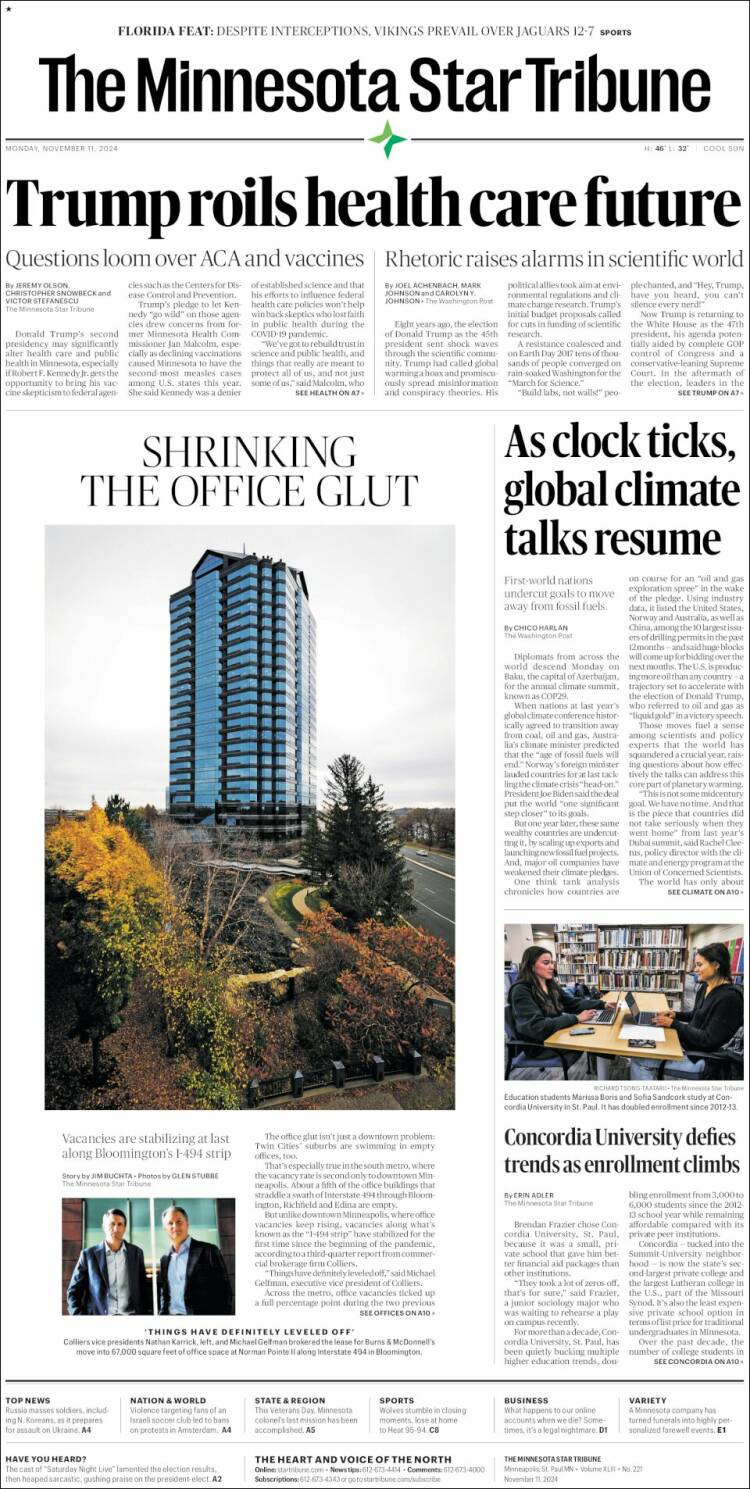 Portada de Star Tribune (USA)