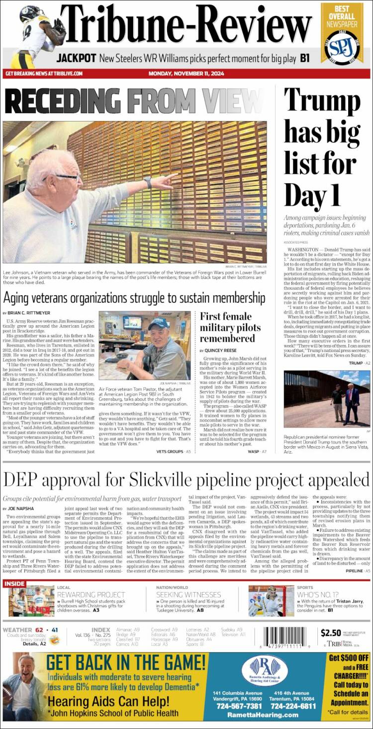 Portada de Tribune-Review (USA)