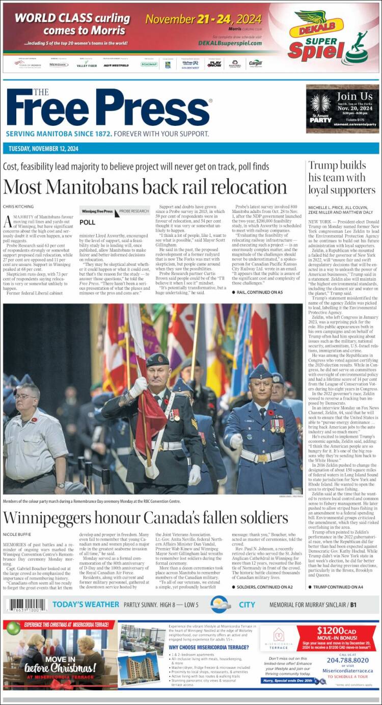 Portada de Winnipeg Free Press (Canada)