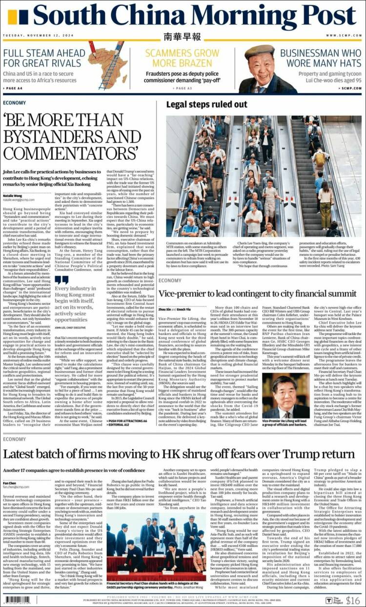 Portada de South China Morning Post (China)