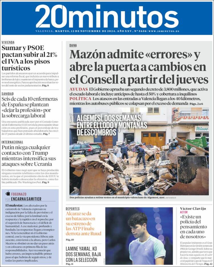 Portada de 20 Minutos - Valencia (España)
