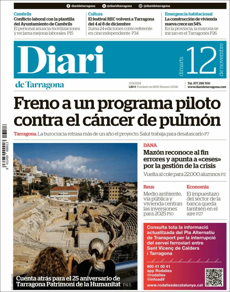 Portada de Diari de Tarragona (España)