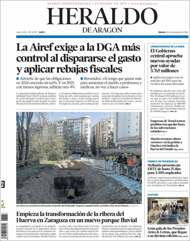 Portada de Heraldo de Aragón (España)