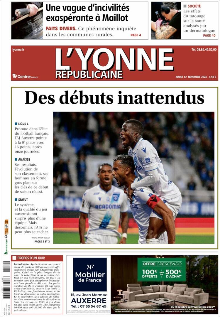 Portada de L'Yonne-Républicaine (Francia)