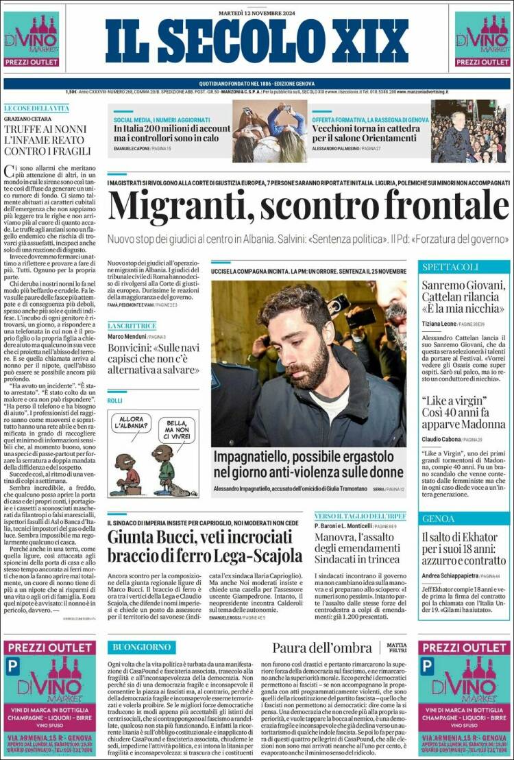 Portada de Il Secolo XIX (Italia)