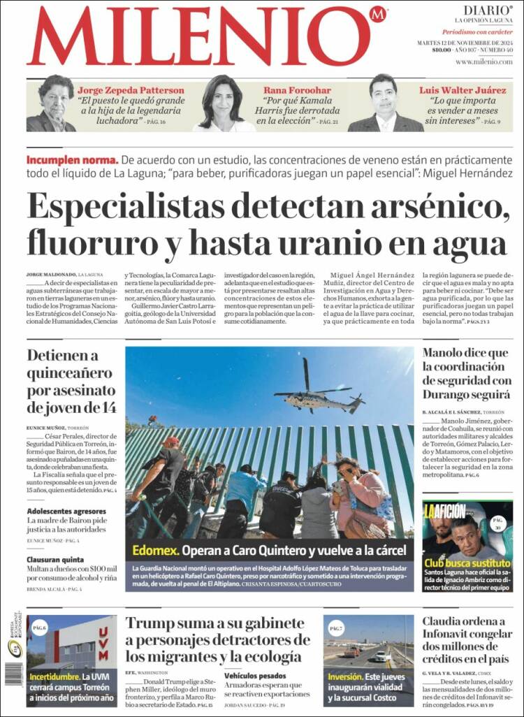 Portada de Milenio - Laguna (Mexico)