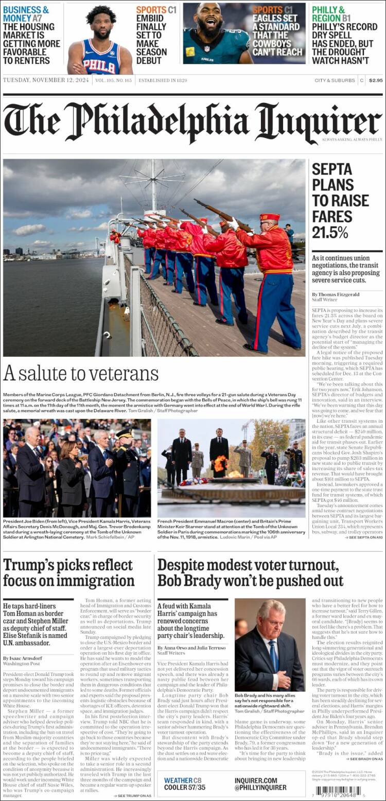 Portada de Philadelphia Inquirer (USA)