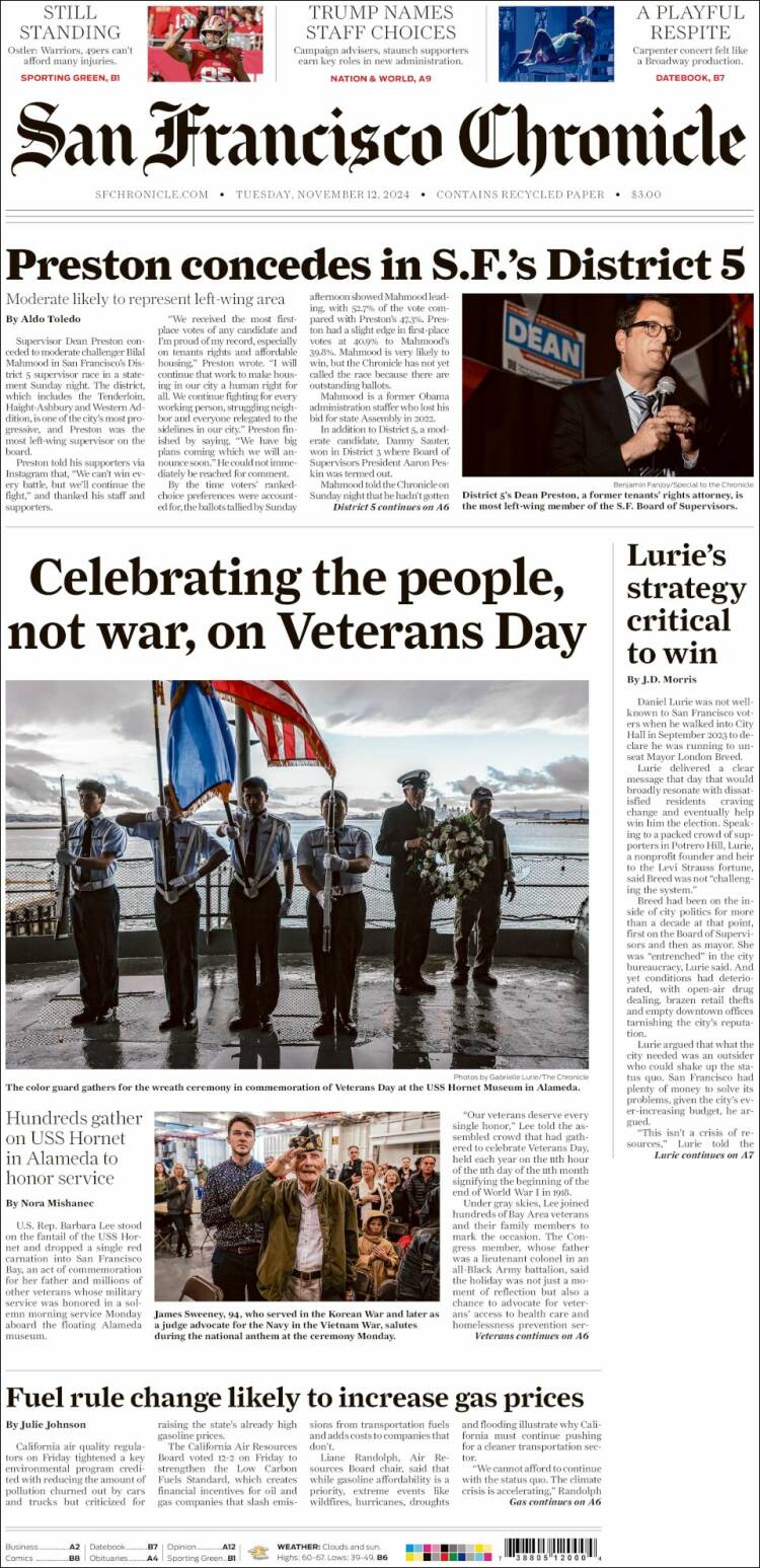 Portada de San Francisco Chronicle (USA)