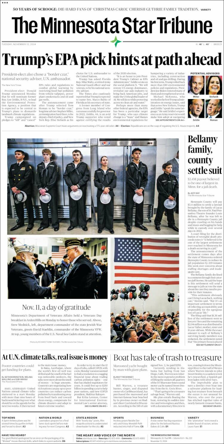 Portada de Star Tribune (USA)