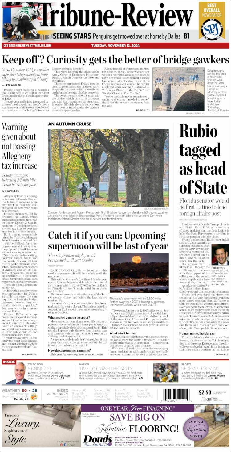 Portada de Tribune-Review (USA)