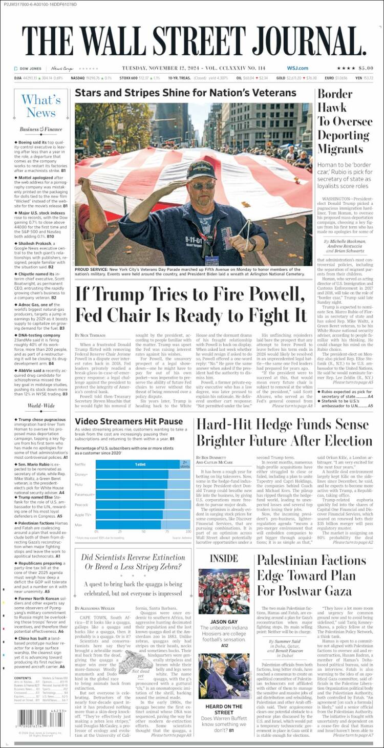 Portada de Wall Street Journal (USA)