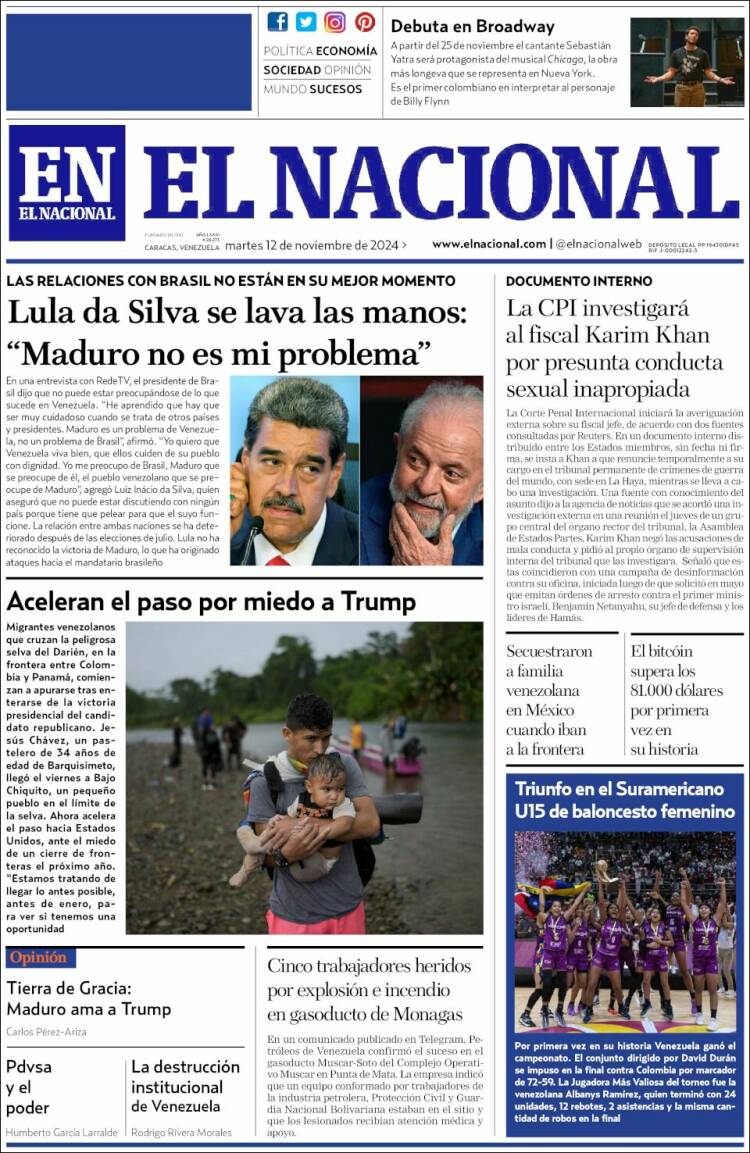 Portada de El Nacional (Venezuela)