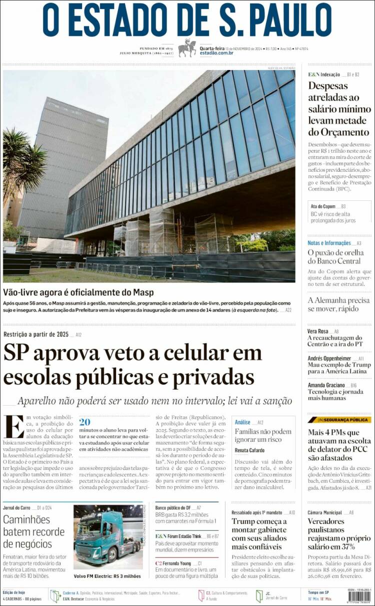 Portada de O Estado de São Paulo (Brasil)